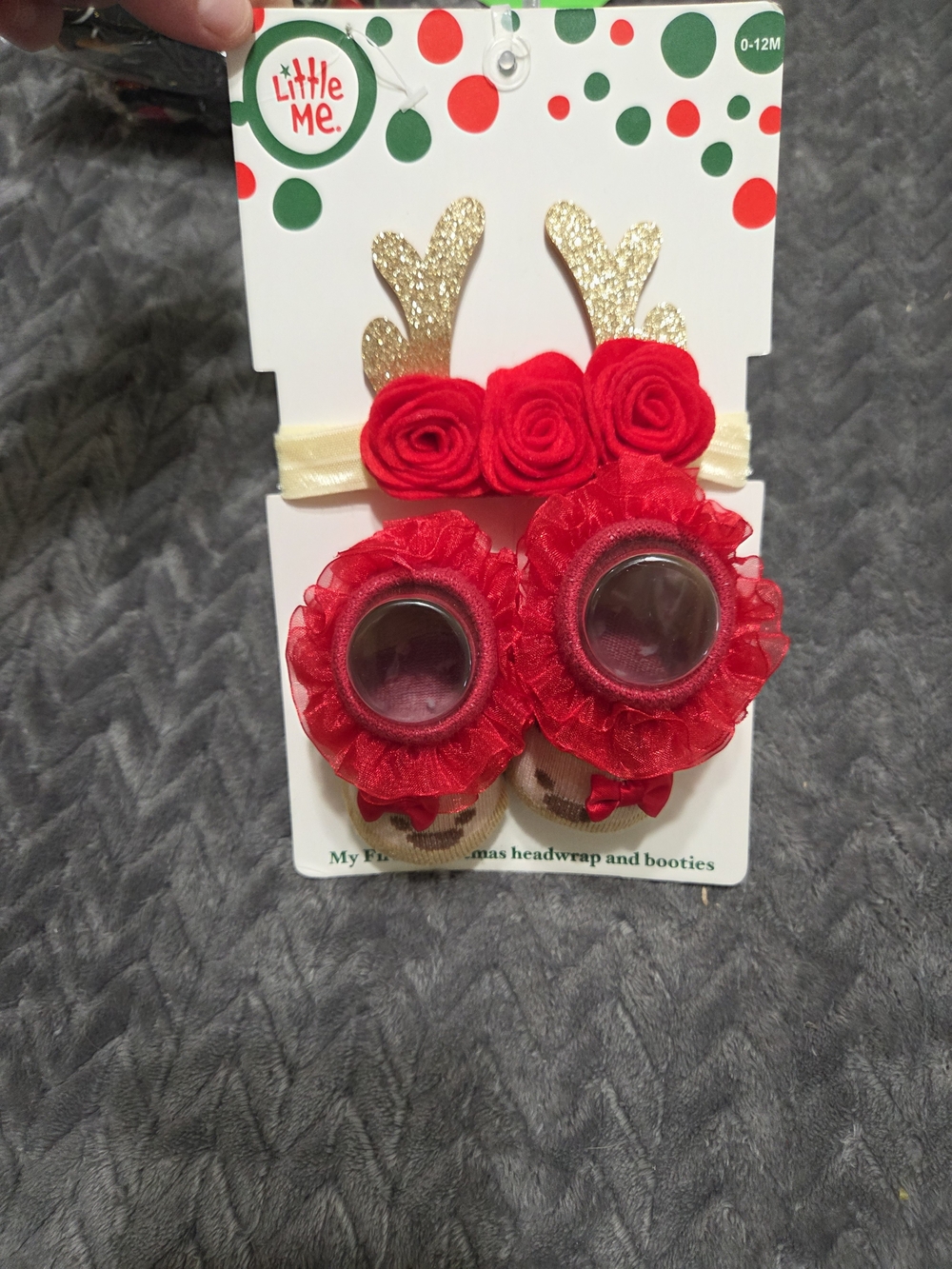 Little Me Red and Gold Reindeer Headband & Booties Set